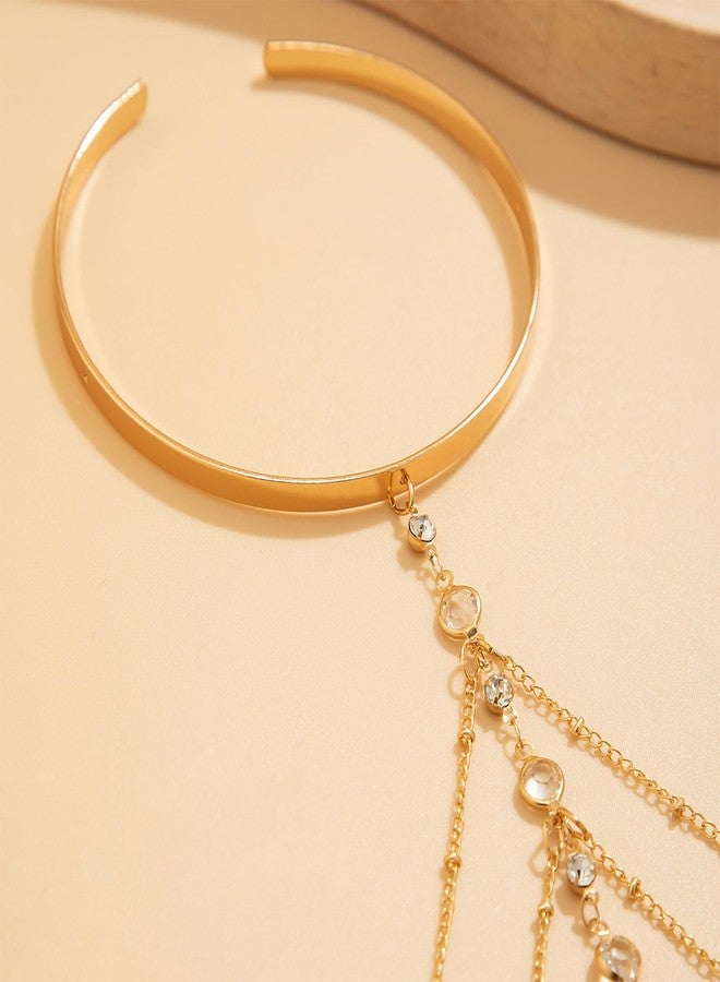 Rannyrena Punk Multi-layered Tassel Chain Upper Arm Cuff Bohemian Star Shell Disc Flower Pendant Armlet Bangle Bracelet Adjustable Open Cuff Armband Beach Wedding Prom Party Arm Accessories for Women (Gold crystal 3) - Image 3